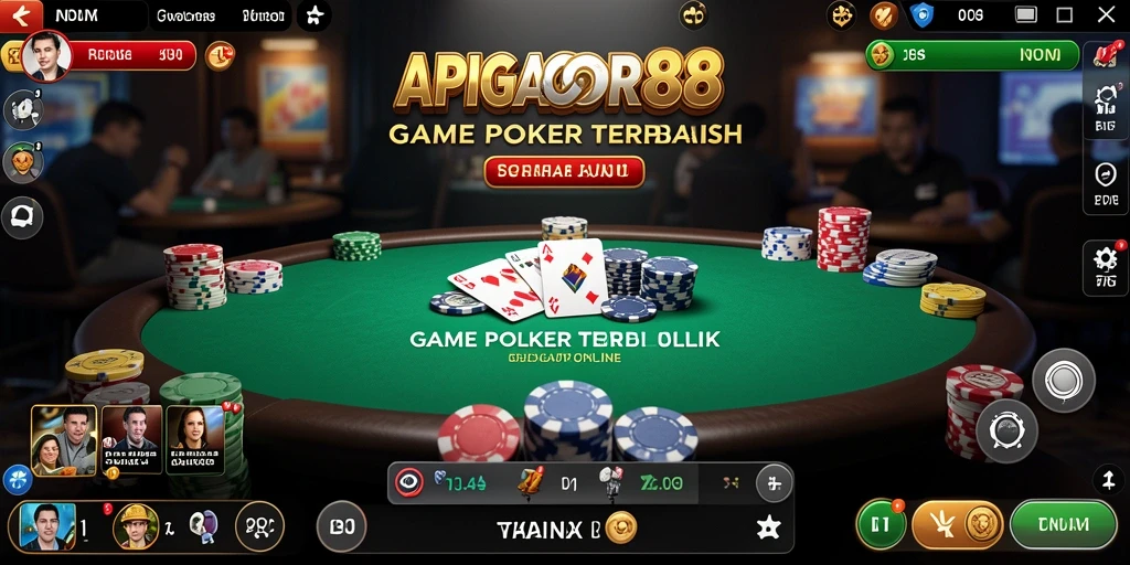 Screenshot gameplay APIGACOR88 menunjukkan aksi poker yang seru dan interaksi pemain.