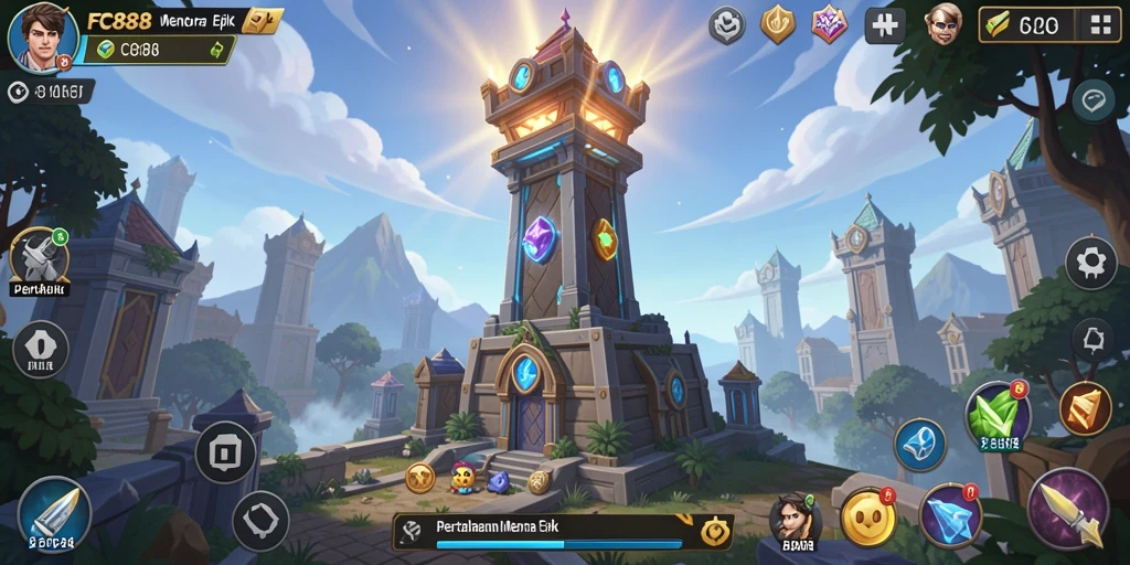 Screenshot gameplay <strong>FC888</strong> menampilkan aksi pertahanan menara yang mendebarkan.