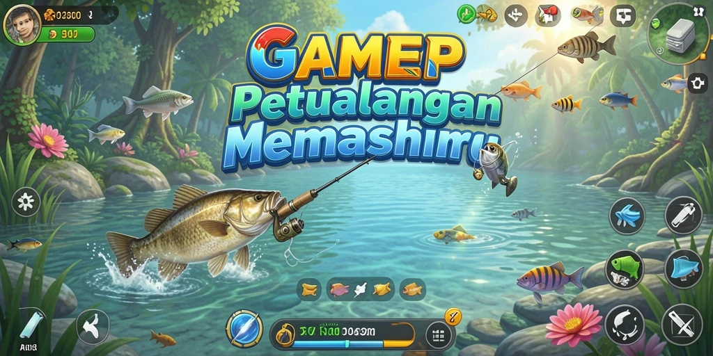 Gameplay seru di GAMERP dengan berbagai ikan menunggu untuk ditangkap.
