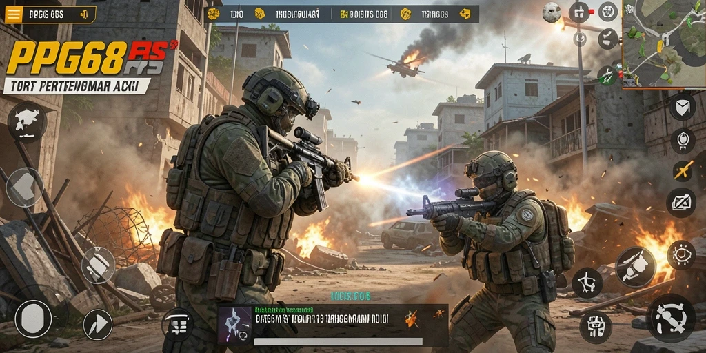 Tangkapan layar PGG68 menampilkan aksi intens dalam pertempuran FPS.
